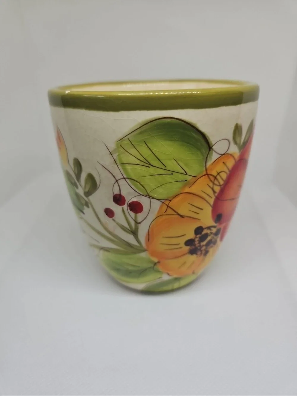 Pier 1 Imports Olivia 16oz Earthenware Hand Painted Poppy Flowers Mug